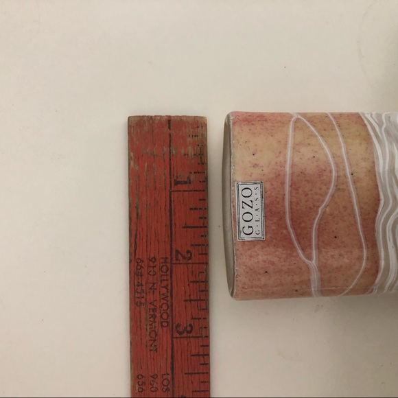 Gozo Glass MCM Flattened Cylinder Bud Vase Sand Pink Tan White Desert Hues 3.5” - Picture 10 of 10